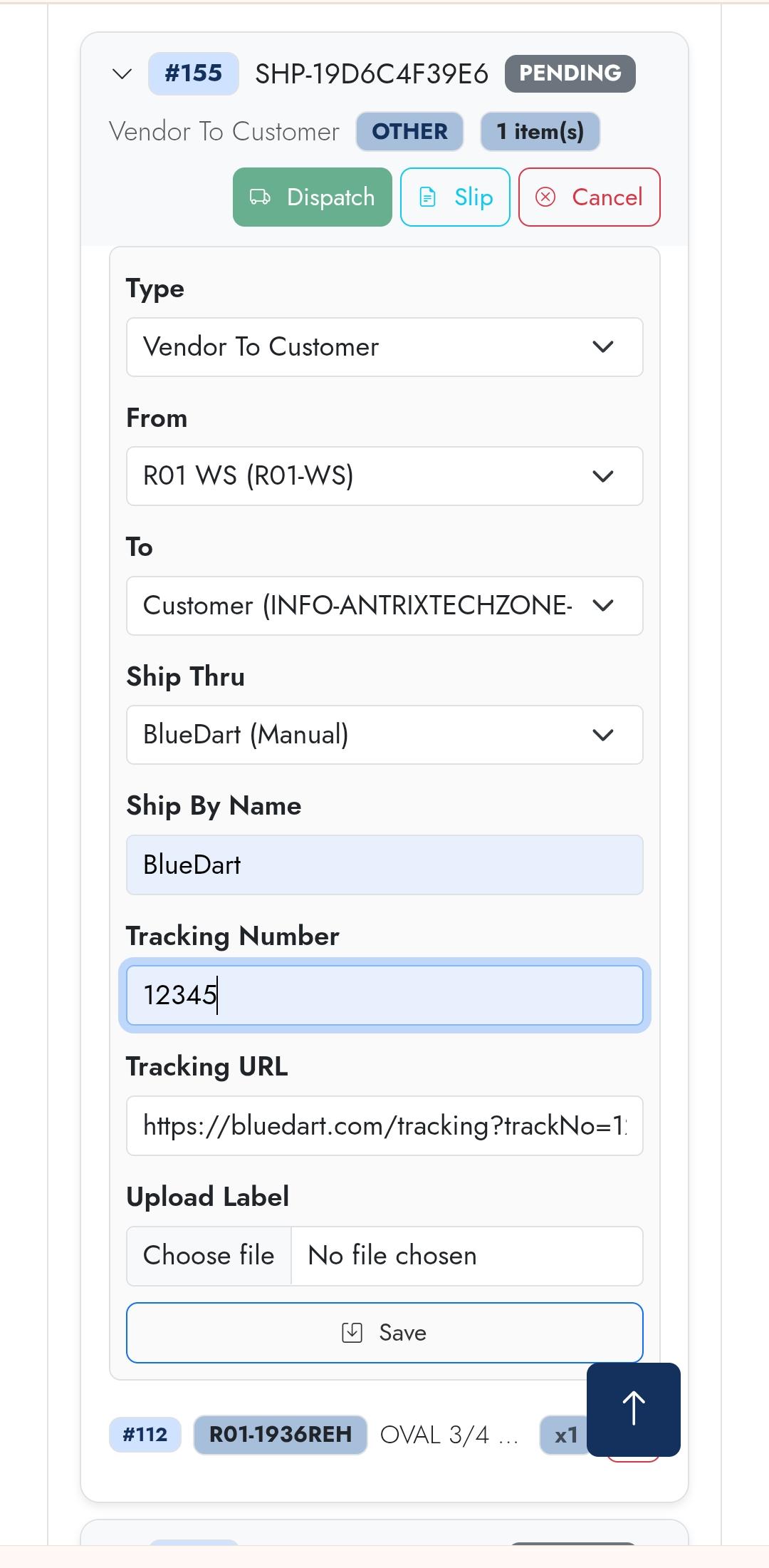 Dispatched shipments — mobile